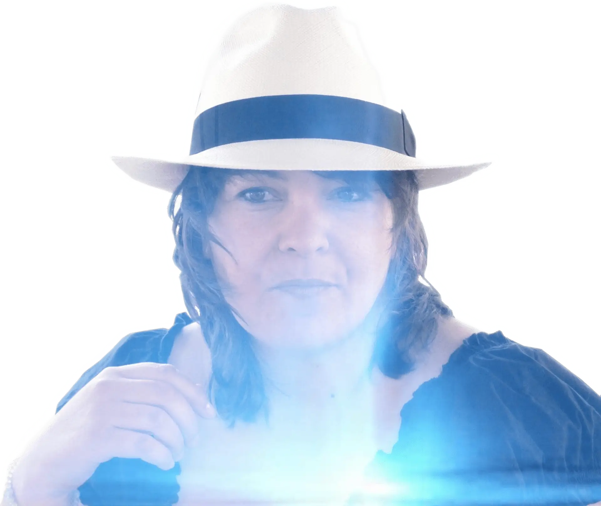 Photo de moi, Béatrice avec un effet aura bleu